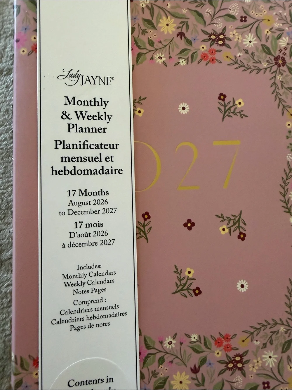 Lady Jayne 2027 Monthly & Weekly Planner - Pink Floral